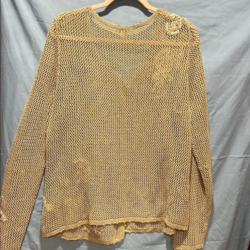 J. Jill Beige Open Knit Cardigan with Floral Accents